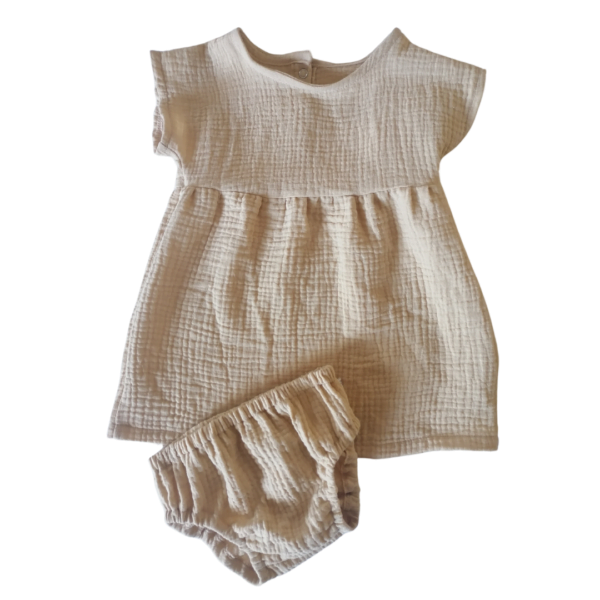 Muslin Dress and Pantaloon Set Oatmeal