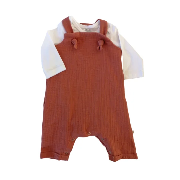 Muslin Romper and Vest Brick Red