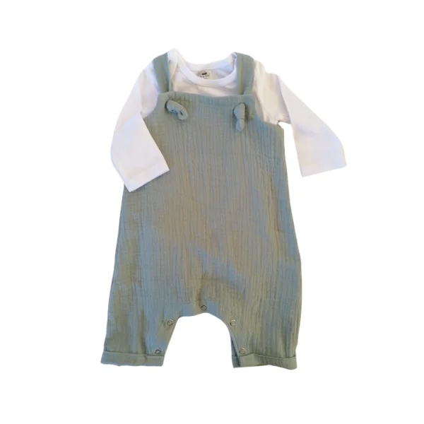 Muslin Rompers and Vest Light Moss Green