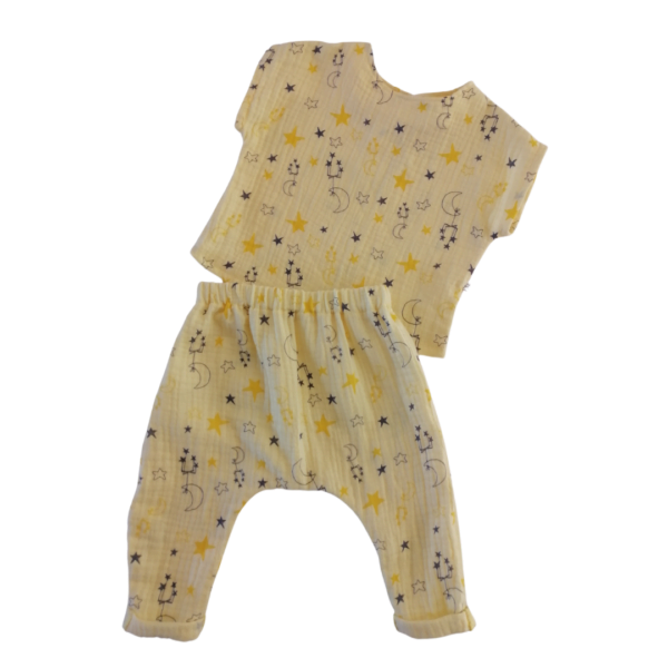 Muslin Top and Pants Set Moon and Stars Yellow