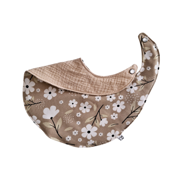 Reversible Bib Oatmeal and white flowers